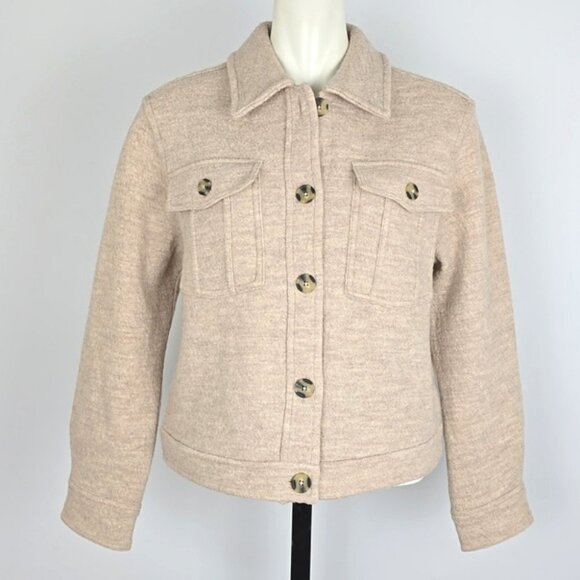 HUNTER Women's Button Down Collared Cream Merino Wool Jacket Pockets Size M - Picture 4 of 15